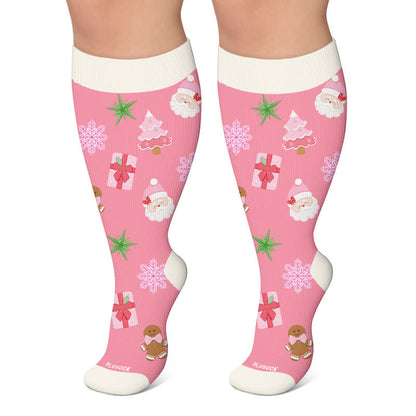 Plus Size Christmas Snowman Compression Socks - Pink - 4XL - image 5