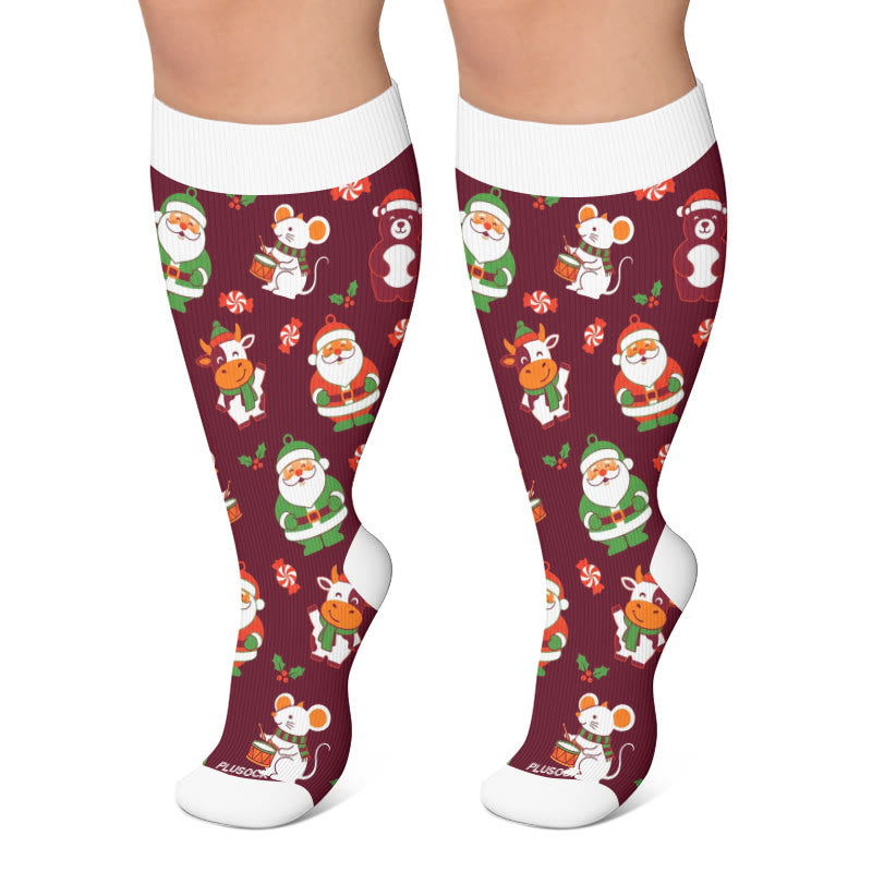 Plus Size Christmas Character Compression Socks - Wine - 4XL - image 4