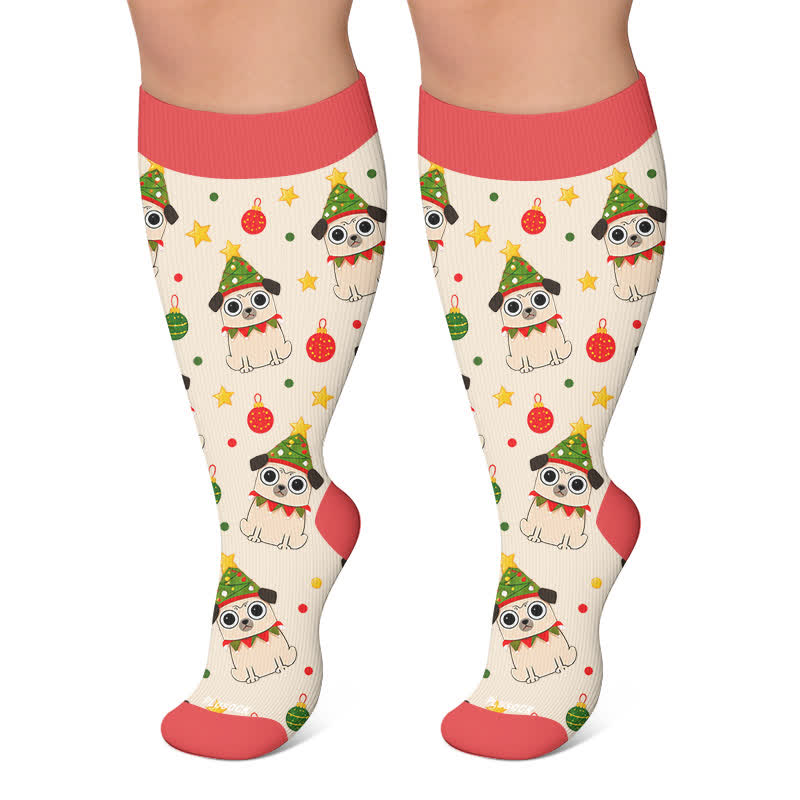 Plus Size Christmas Cat Dog Compression Socks - Red - 4XL - image 6