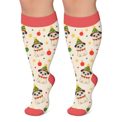 Plus Size Christmas Cat Dog Compression Socks - Red - 4XL - image 6