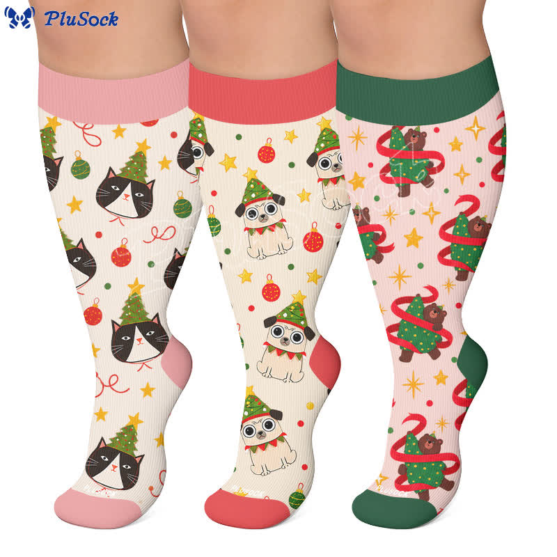 Plus Size Christmas Cat Dog Compression Socks - image 0