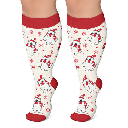 Plus Size Festive Polar Bear Compression Socks - Beige - 4XL - image 5