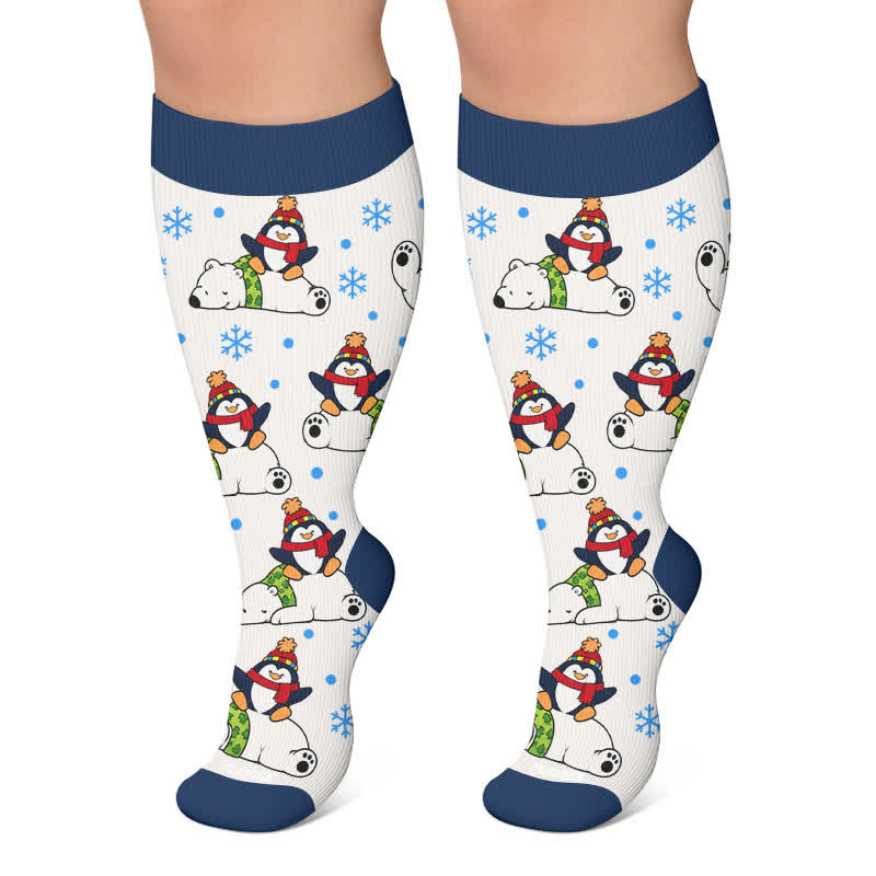 Plus Size Festive Polar Bear Compression Socks - White - 4XL - image 6