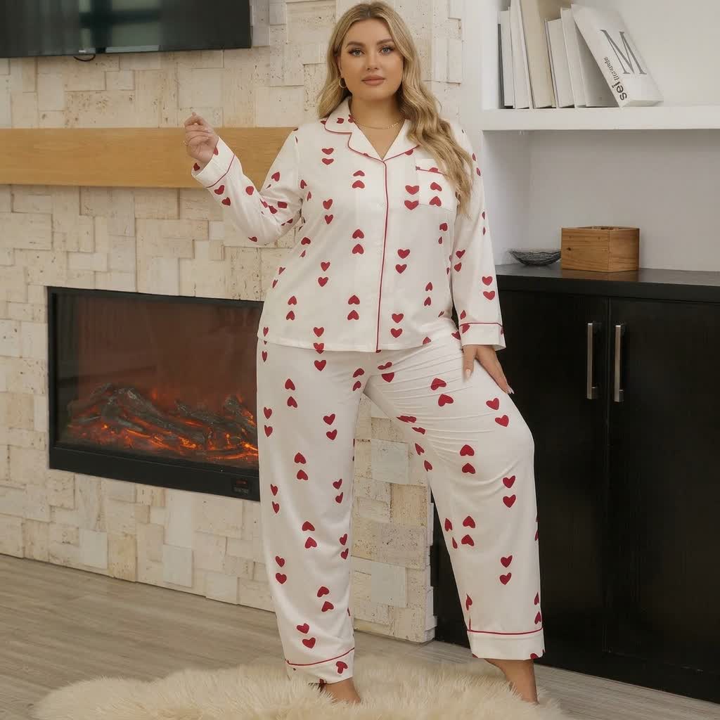 Heart Print Satin Pajama Set - image 3