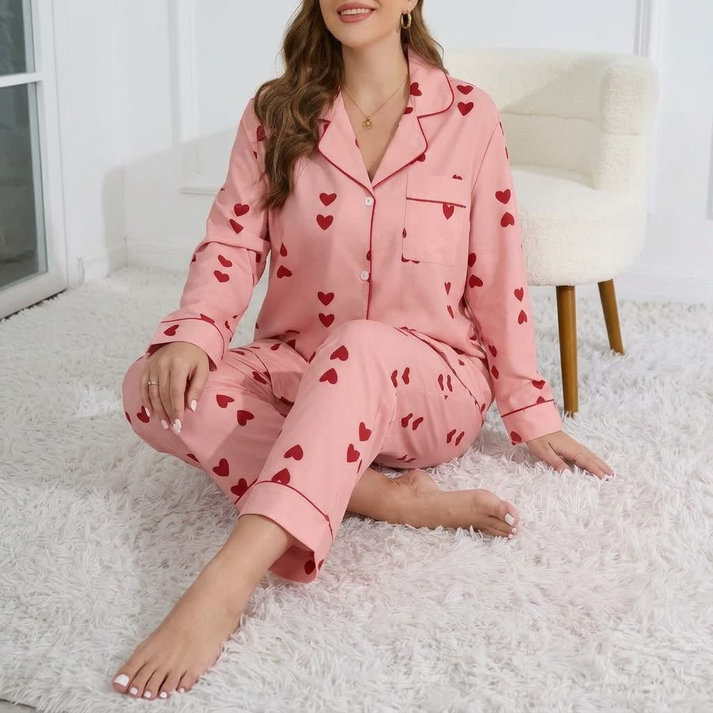 Heart Print Satin Pajama Set - image 9