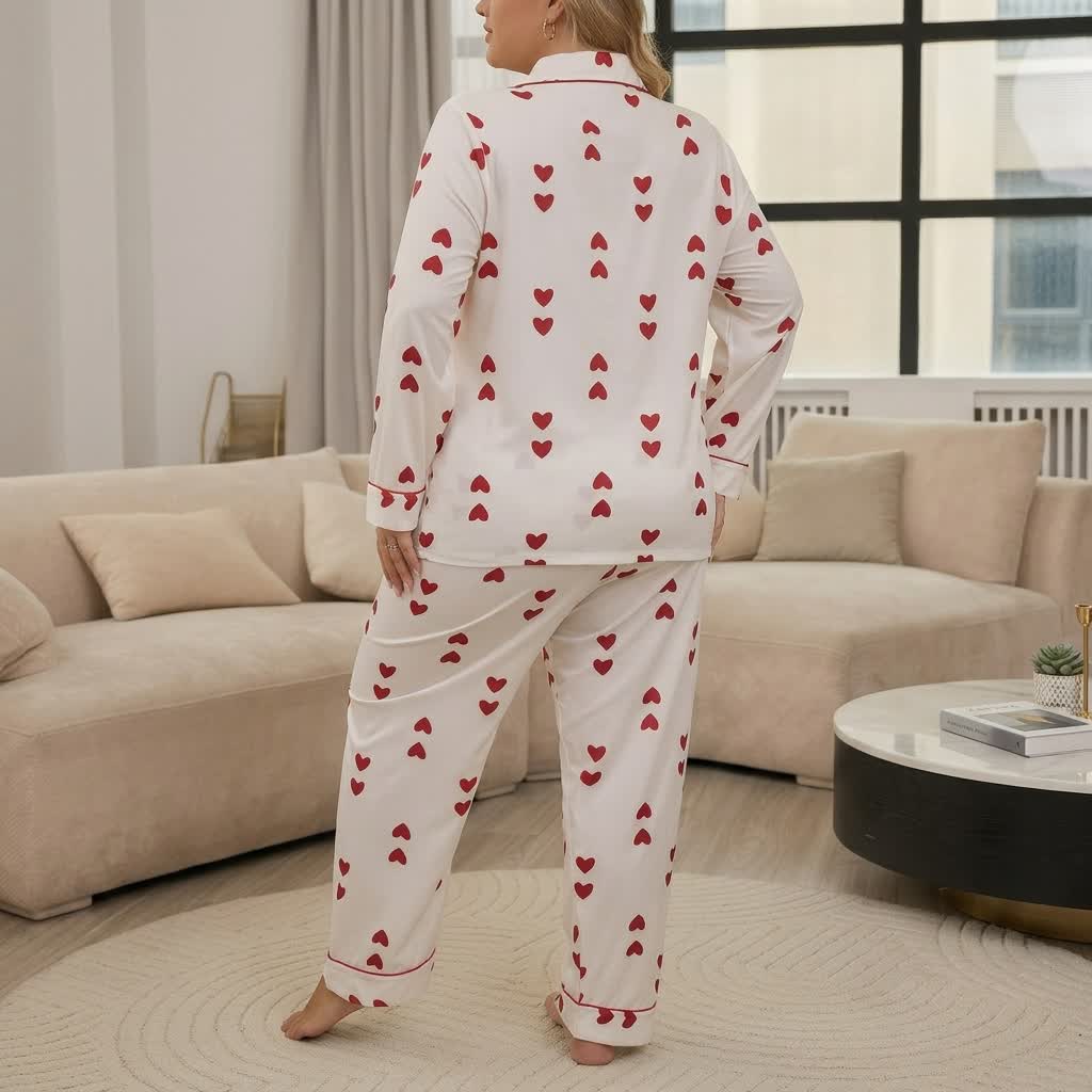 Heart Print Satin Pajama Set - image 2