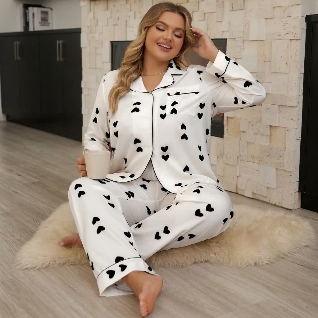 Heart Print Satin Pajama Set - image 6