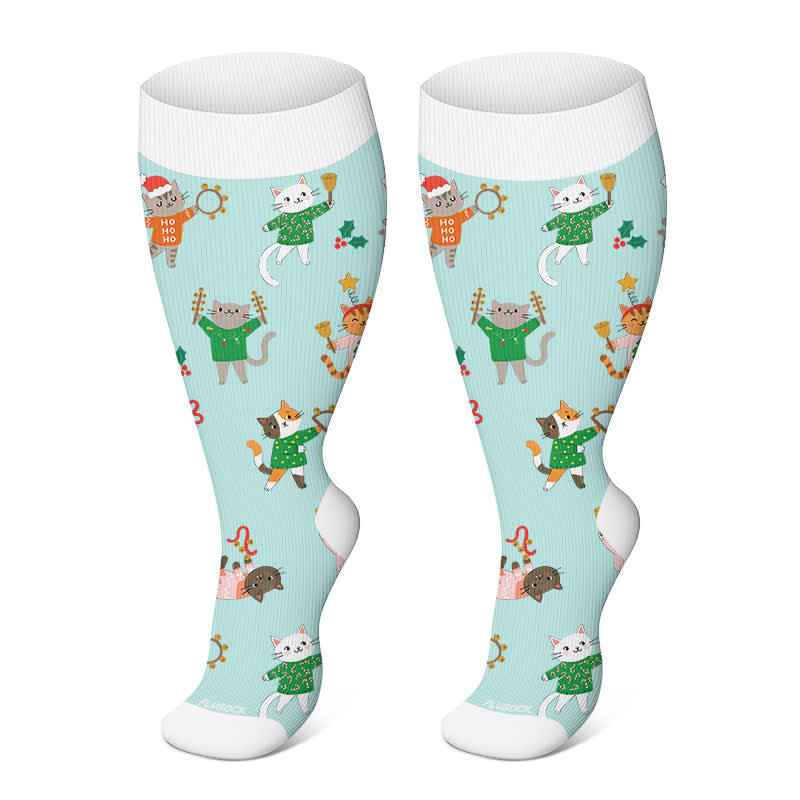 Plus Size Christmas Animal Compression Socks - Green - 4XL - image 6