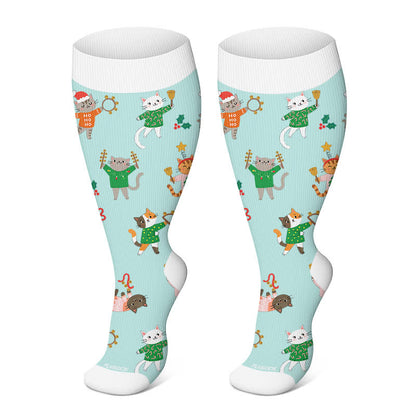 Plus Size Christmas Animal Compression Socks - Green - 4XL - image 6