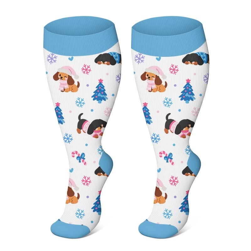 Plus Size Christmas Animal Compression Socks - White - 4XL - image 4