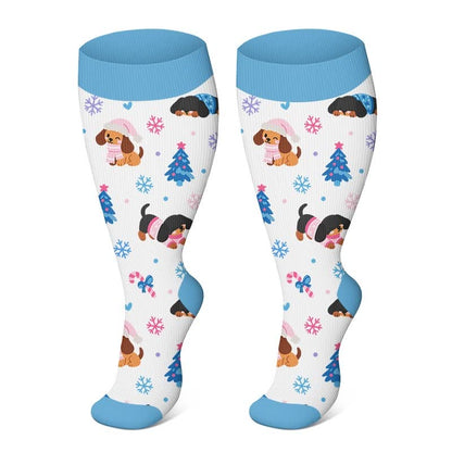 Plus Size Christmas Animal Compression Socks - White - 4XL - image 4