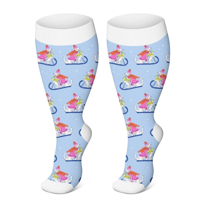 Plus Size Christmas Animal Compression Socks - Blue - 4XL - image 5