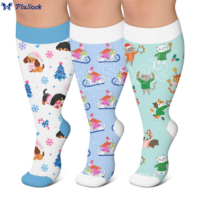 Plus Size Christmas Animal Compression Socks - image 0