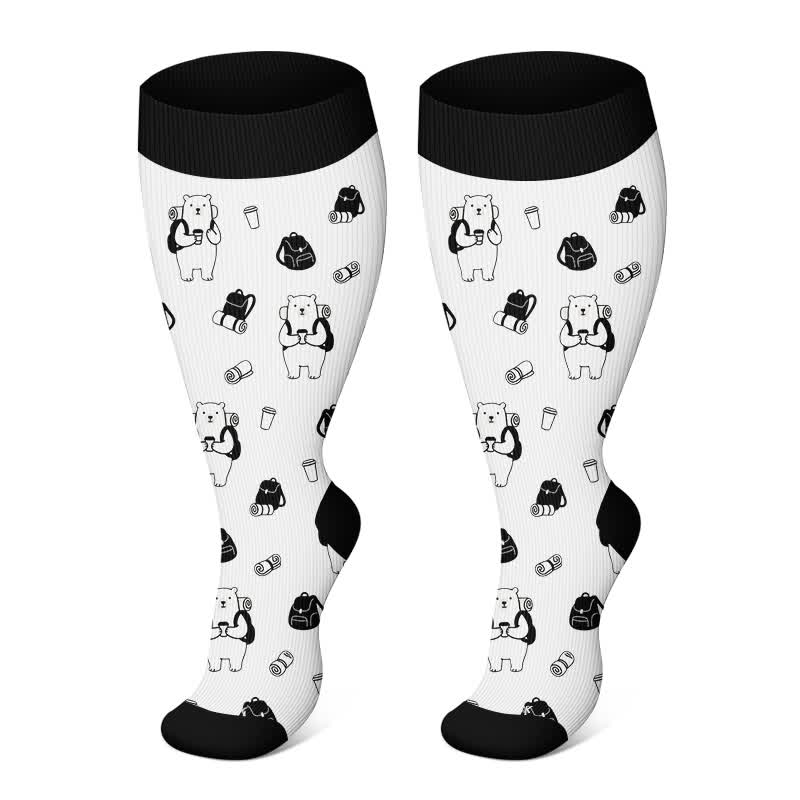 Plus Size Cute Penguin Compression Socks - White - 4XL - image 4