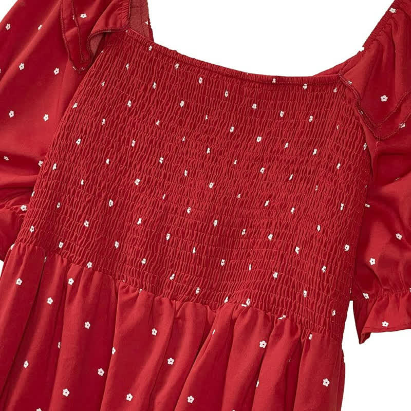 Red Polka Dot Smocked Midi Dress - image 4