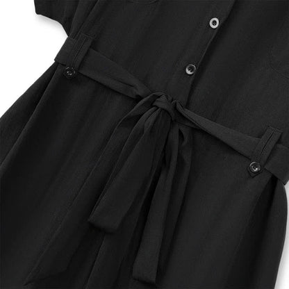 Plus Size Black Tie Waist Shirt and Wide Leg Pants Set - image 4