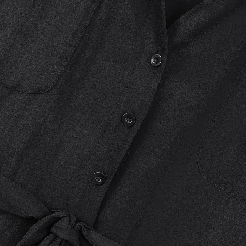 Plus Size Black Tie Waist Shirt and Wide Leg Pants Set - image 6