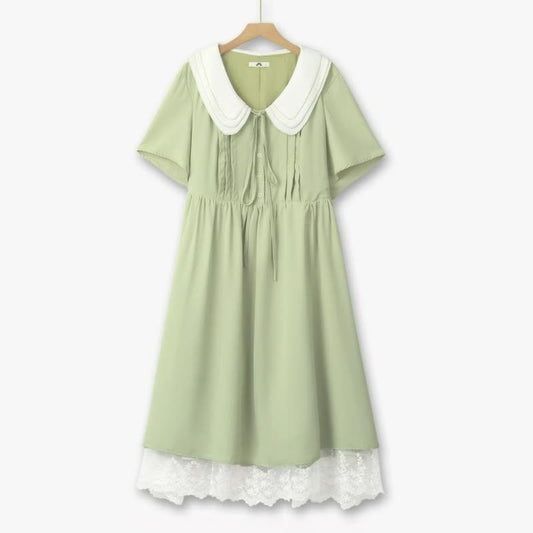 Sweet Peter Pan Collar Midi Dress - Green - 6XL - image 0