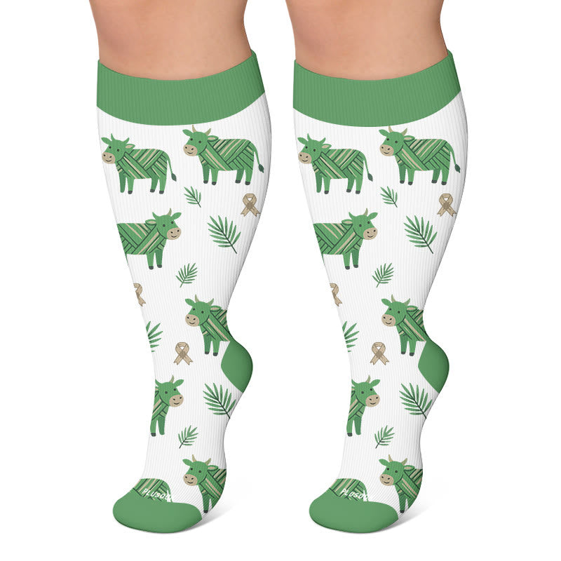 Plus Size Cheetah Cat Cow Compression Socks - Dark Green - 4XL - image 5