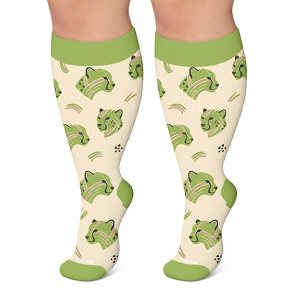 Plus Size Cheetah Cat Cow Compression Socks - Green - 4XL - image 4