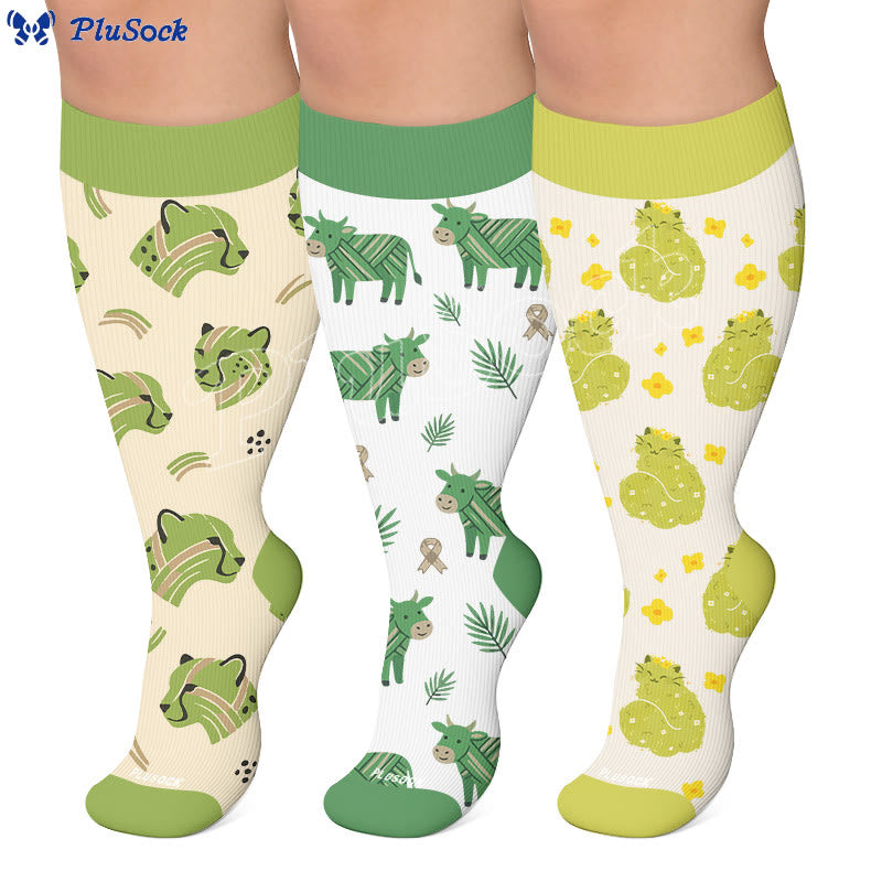 Plus Size Cheetah Cat Cow Compression Socks - image 0