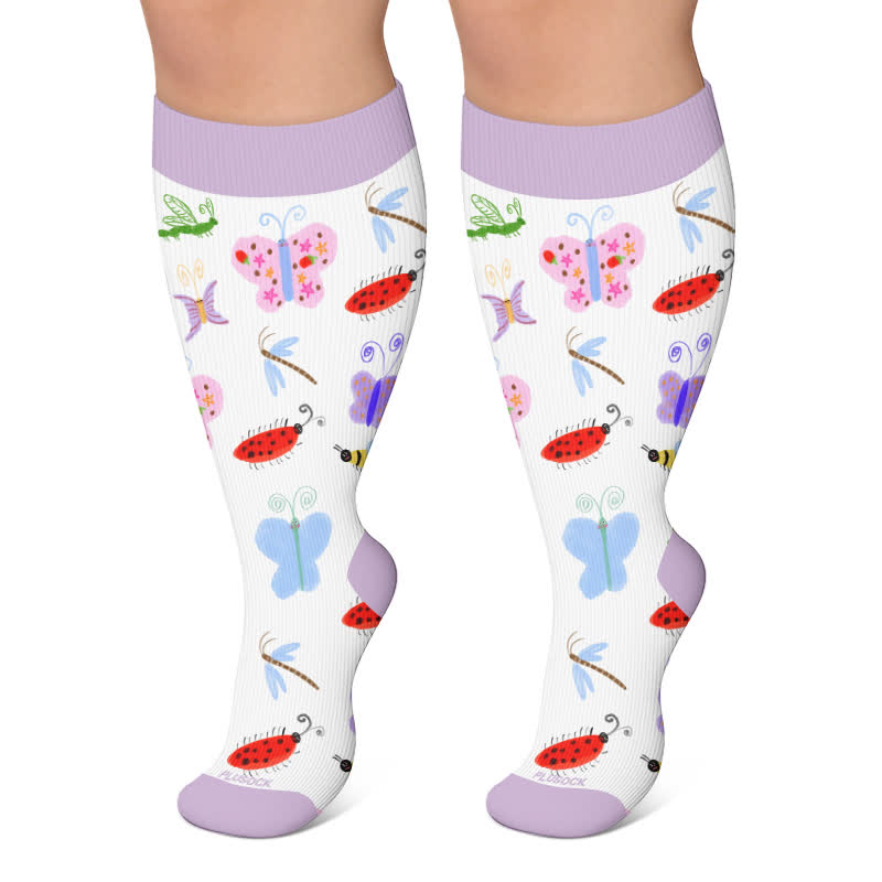 Plus Size Nature Animal Print Compression Socks - White - 4XL - image 4