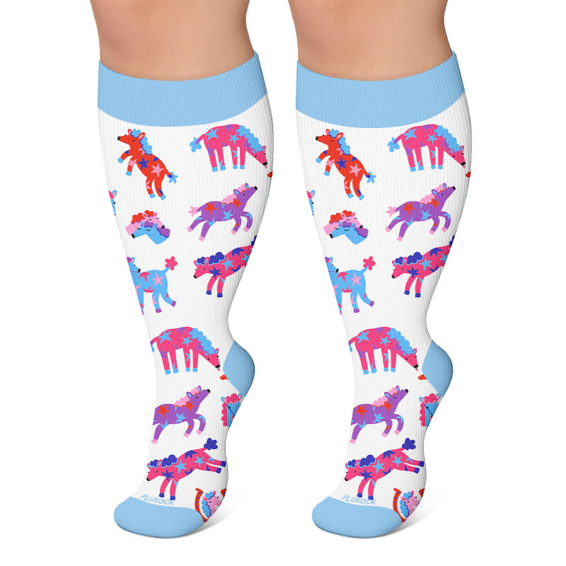 Plus Size Nature Animal Print Compression Socks - Blue - 4XL - image 6