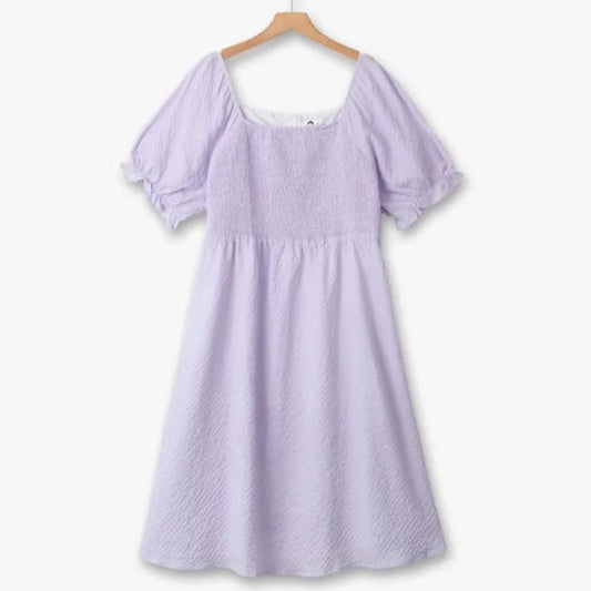 Lilac Textured Puff Sleeve Midi Dress - Purple - 6XL - image 0