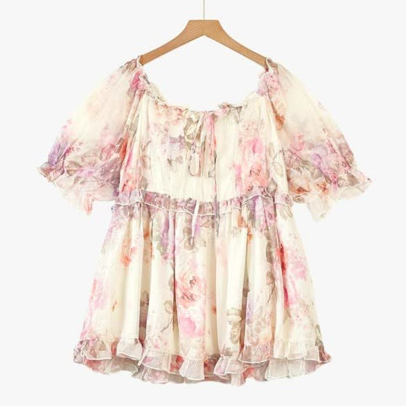 Plus Size Floral Smocked Off Shoulder Blouse - Pink - 6XL - image 0