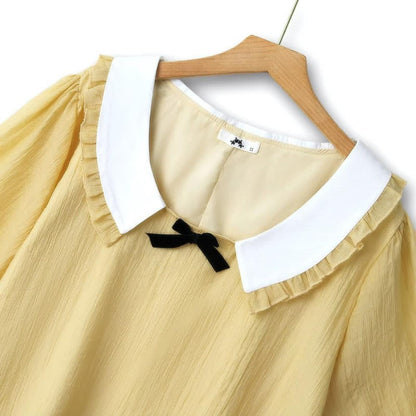 Plus Size Ruffle Collar Bow Puff Sleeve Blouse - image 1