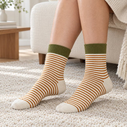 Retro Striped Color Blocking Quarter Socks (4 Pairs) - image 3