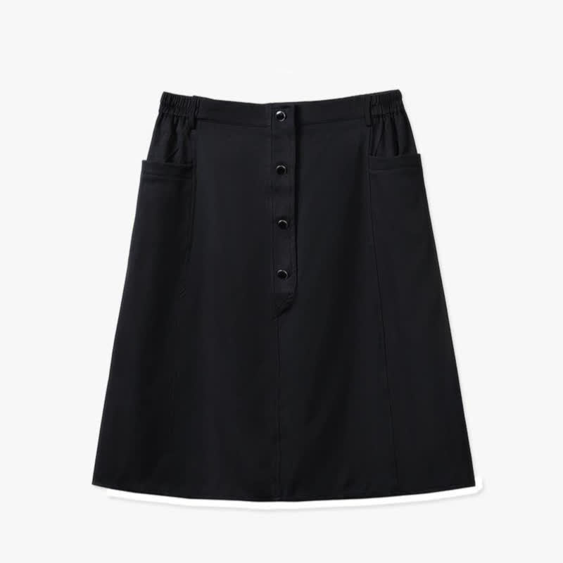 Plus Size Button Front Midi Skirt - Black - 6XL - image 0