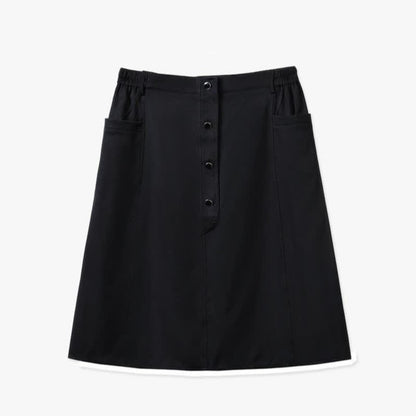 Plus Size Button Front Midi Skirt - Black - 6XL - image 0