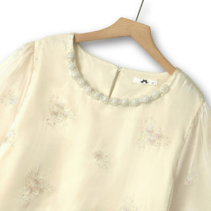 Plus Size Floral Textured Lace Neck Blouse - image 1
