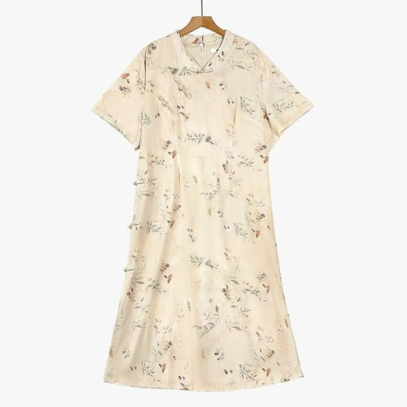 Soft Botanical Print Vacation Midi Dress - Beige - 6XL - image 0