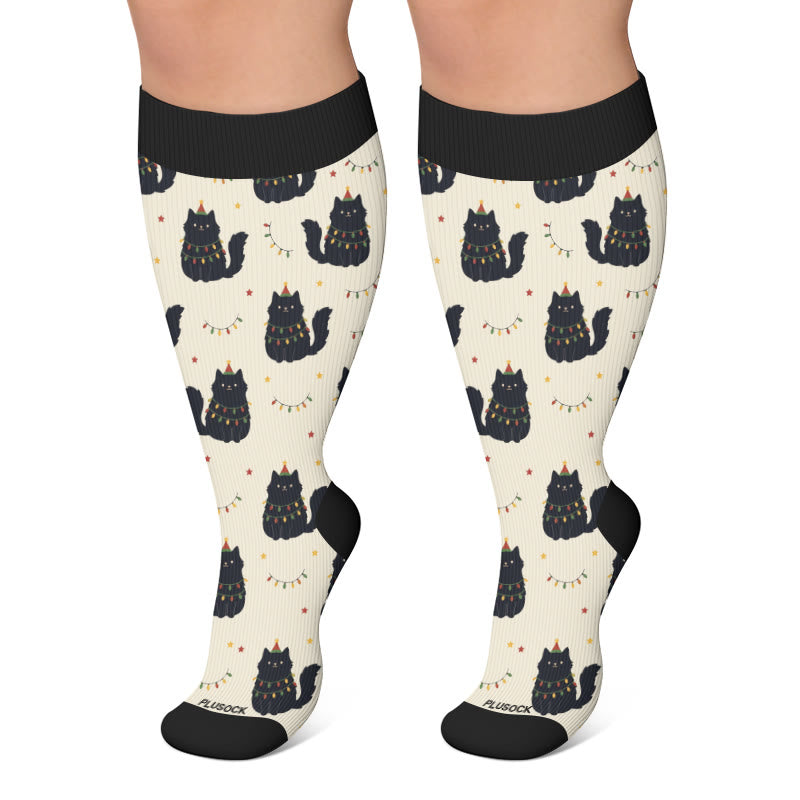 Plus Size Bat Cat Compression Socks - Apricot - 4XL - image 5