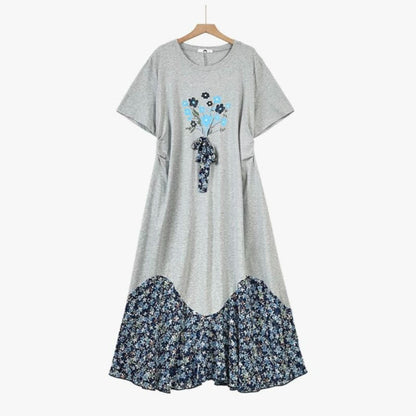 Casual Floral Patchwork Midi Dress - Grey - 6XL - image 0
