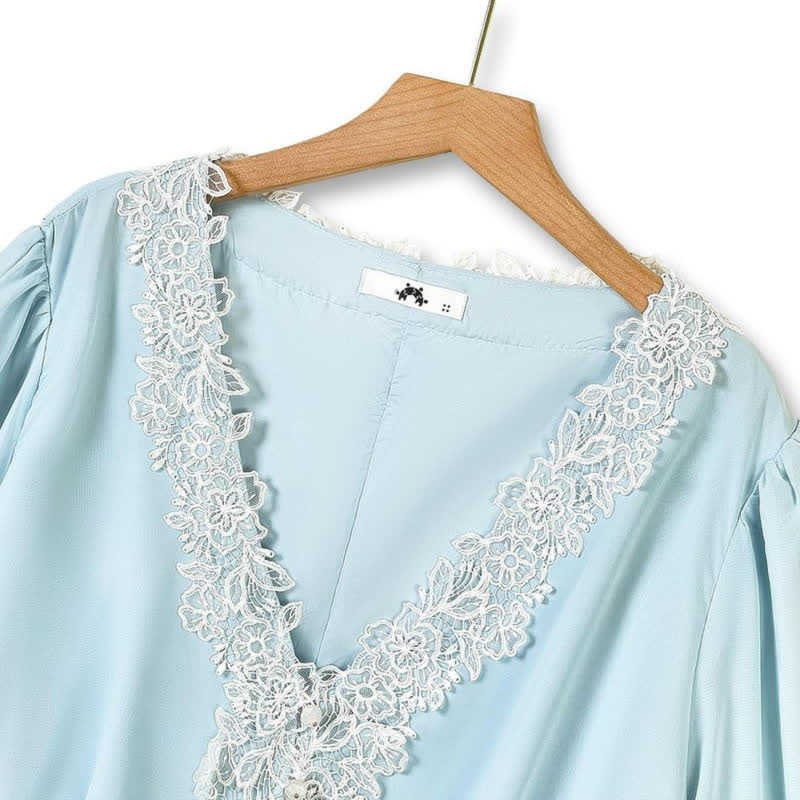 Plus Size Sky Blue Lace Trim Two Piece Skirt Set - image 3