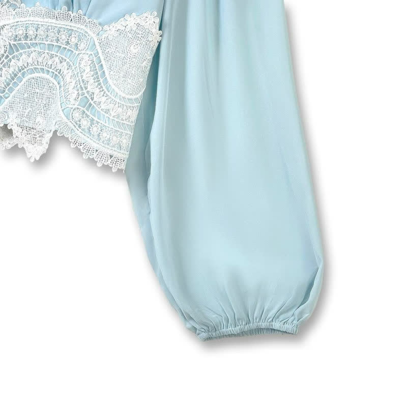 Plus Size Sky Blue Lace Trim Two Piece Skirt Set - image 5