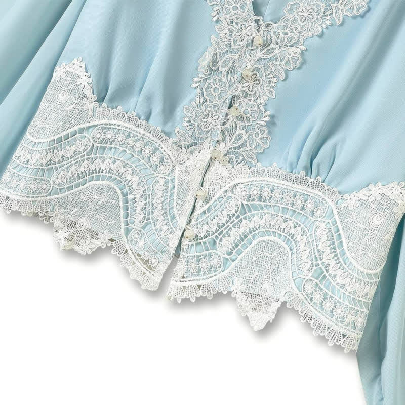 Plus Size Sky Blue Lace Trim Two Piece Skirt Set - image 4