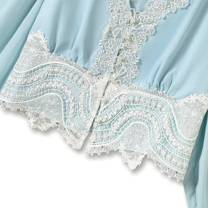 Plus Size Sky Blue Lace Trim Two Piece Skirt Set - image 4