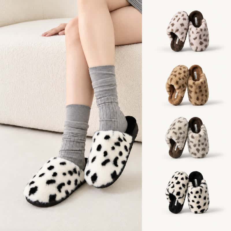 Cow Print Plush Lined Cozy Warm House Slippers - image 0