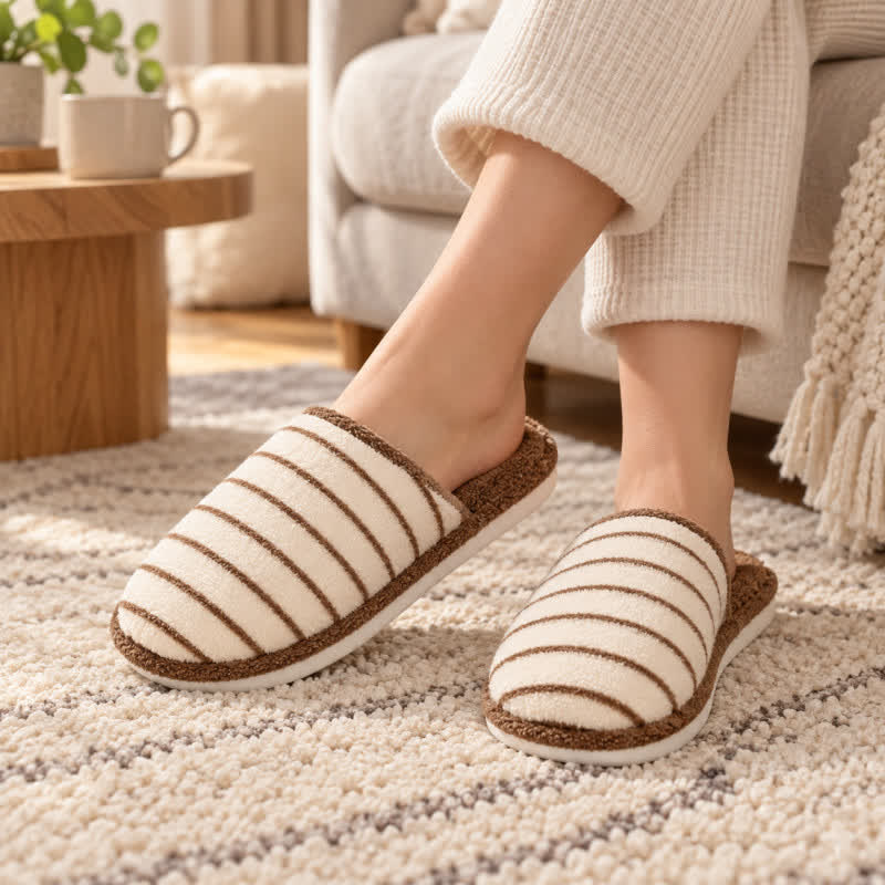 Plus Size Cozy Striped Plush House Slippers - image 2
