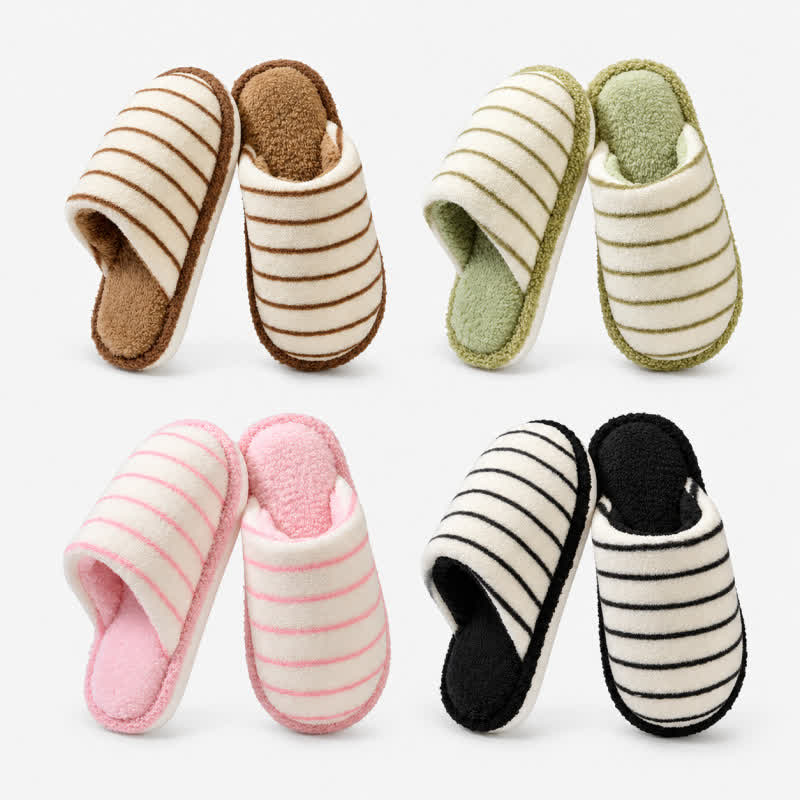Plus Size Cozy Striped Plush House Slippers - image 9