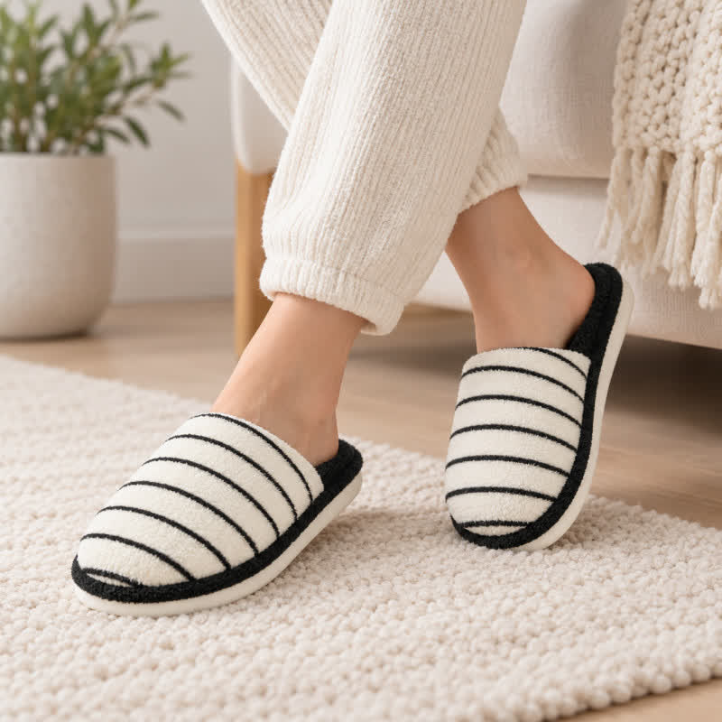 Plus Size Cozy Striped Plush House Slippers - image 1