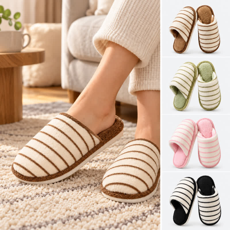 Plus Size Cozy Striped Plush House Slippers - image 0