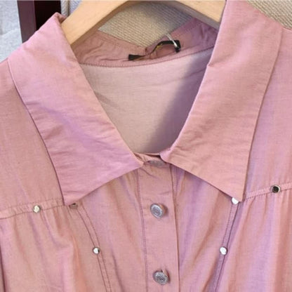 Pink Belted Shirt Midi Dress - image 2