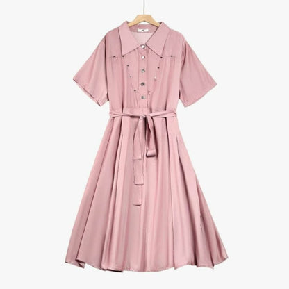 Pink Belted Shirt Midi Dress - Pink - 6XL - image 0