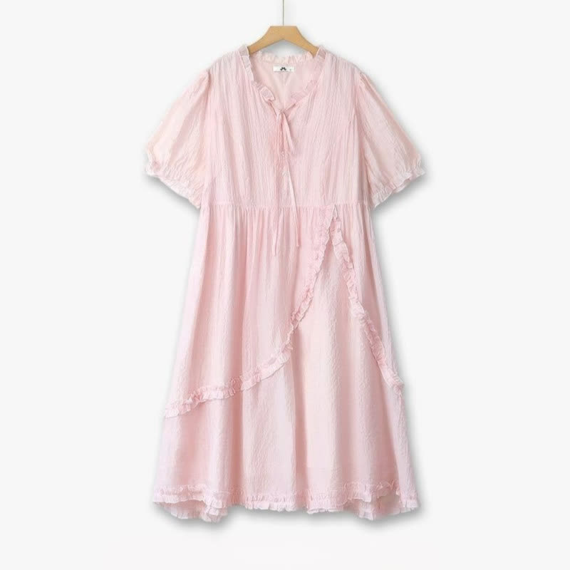 Plus Size Ruffle Tie Midi Dress - Pink - 6XL - image 0