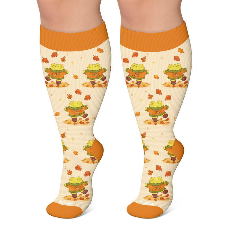 Plus Size Autumn Animal Compression Socks - Orange - 4XL - image 4